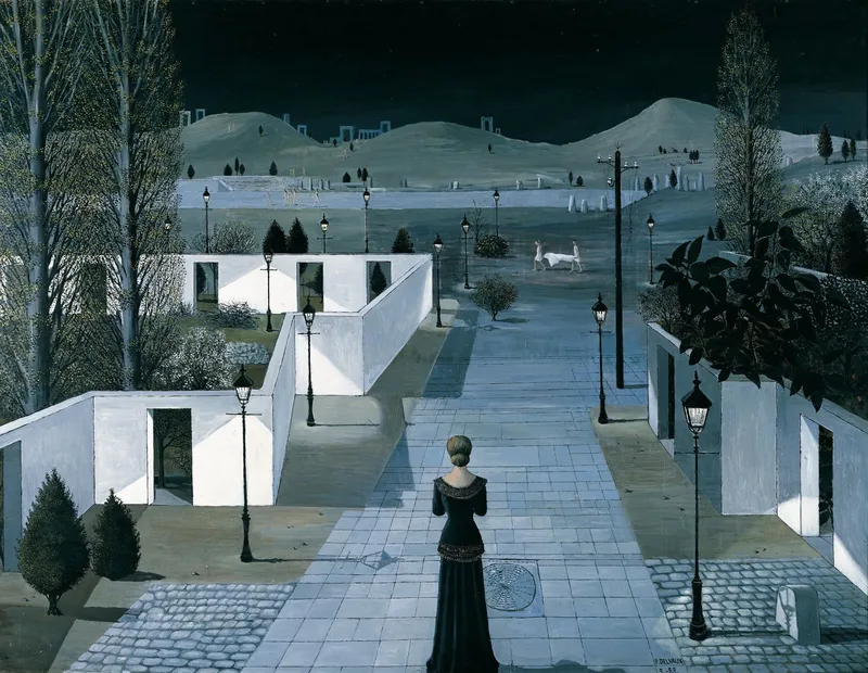 *Paisaje con farolas* (1958), Paul Delvaux