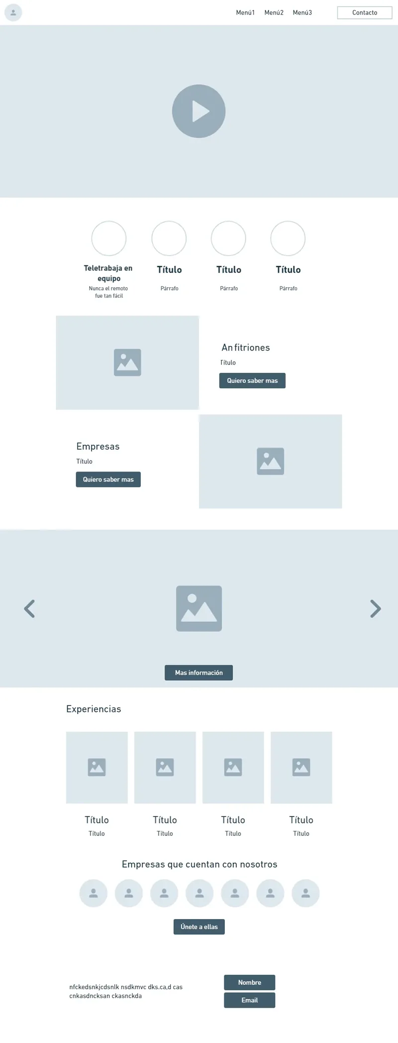 Wireframe de la landing page